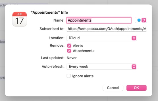 How to Integrate your Pabau Calendar on Mac Calendar, iCal, Google Calendar & Outlook_5-1