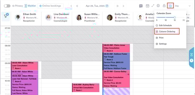 How to Use Column Ordering in the Calendar_2