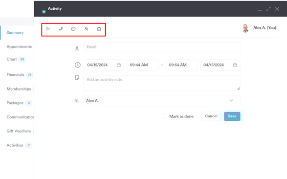 How to Create an Activity from the Client Card_3