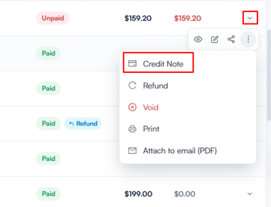 How to Issue a Credit Note for an Invoice from the Client Card 3