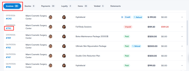 How to Pay for an Unpaid Invoice from the Client Card 2