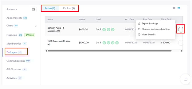 How to View Packages in the Client Card_3