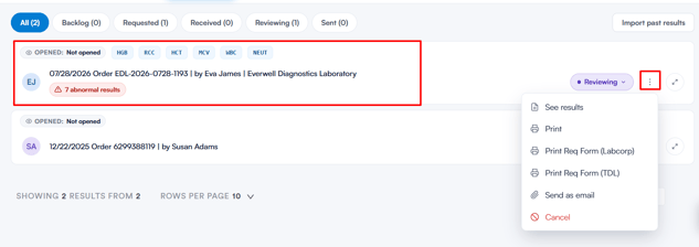 How to print & send lab results 1