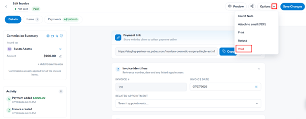 How to void an invoice from client card 3