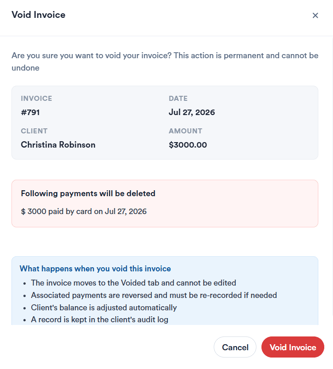 How to void an invoice from client card 4