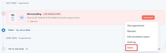 how to delete an appointment from client card 4