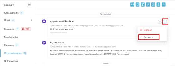 how to forward an email from the client card 3