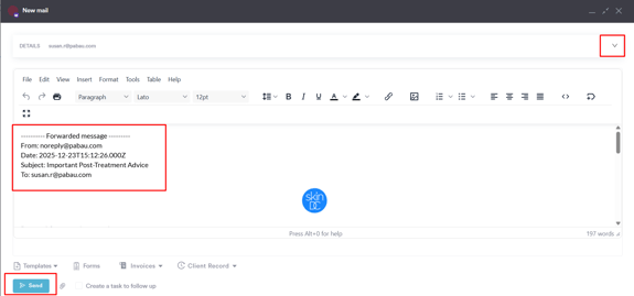 how to forward an email from the client card 4