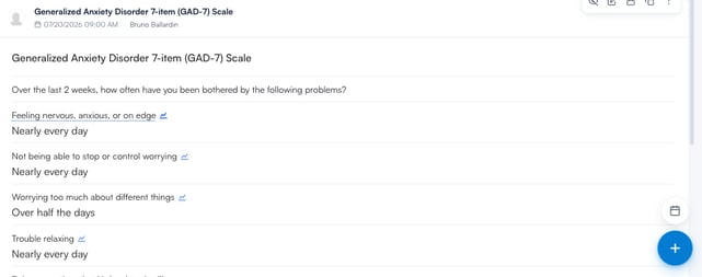 A measured field linking to the Measures section from a treatment note