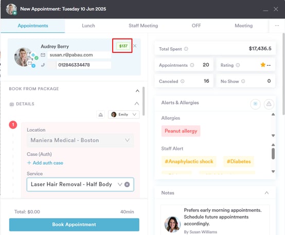 Client Account Balance Where It Appears in Pabau4