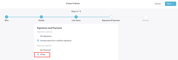 enable payments in quotes 1