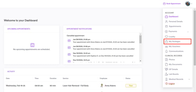 How to Book an Appointment Using a Package in the Client Portal_2