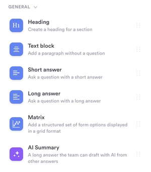 AI Summary component in the form builder Components list