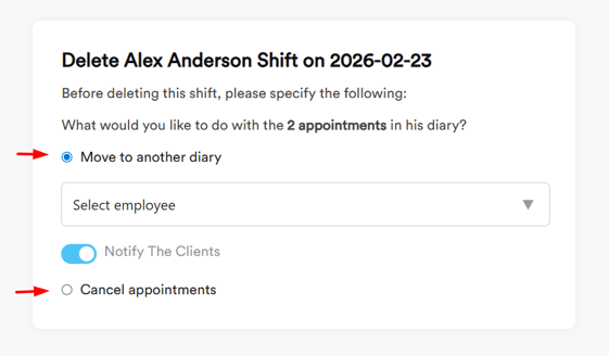 How to Transfer Appointments Before Deleting a Shift 4