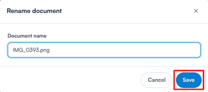 Rename document window with the Document name field and Save button