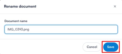 Rename document window with the Document name field and Save button