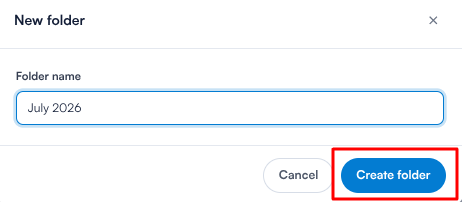 New folder window with the Folder name field and Create folder button