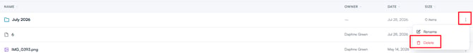Delete option in a folder’s three-dot menu