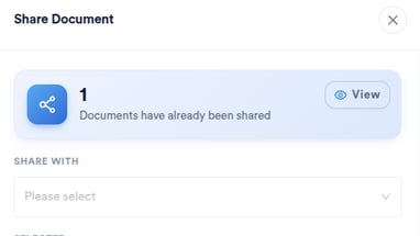Shared documents count at the top of the Share Documents panel with the View button