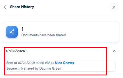 Share History showing which documents were shared and when they were opened
