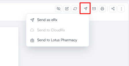 The Send dropdown on a prescription row