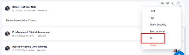Three-dot menu on a form row with the Pin option