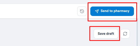 The Send to pharmacy button in the top right corner