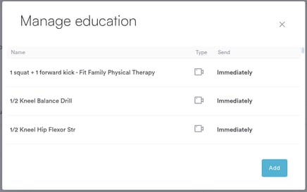 The Manage education window with the Add button in the bottom right corner