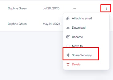Share Securely option in a document’s three-dot menu