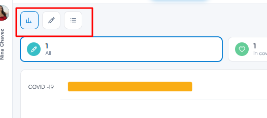 View toggle icons on the left and action buttons on the right of the Vaccine Dashboard toolbar