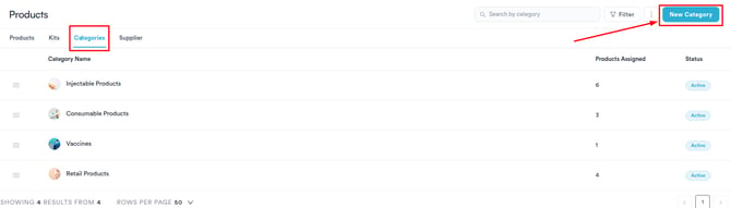 Categories tab with the New Category button in the top right corner