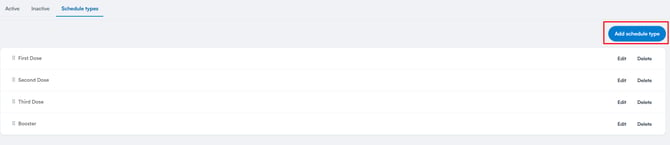 Schedule types tab with the Add schedule type button