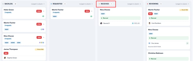 Received column on the Labs page showing a returned lab result