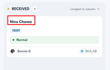 Client card open on the Lab Tests section focused on the lab request