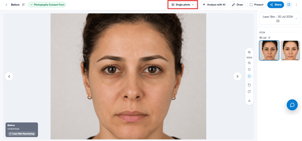 Layout button in the top-right corner of the full-screen photo viewer