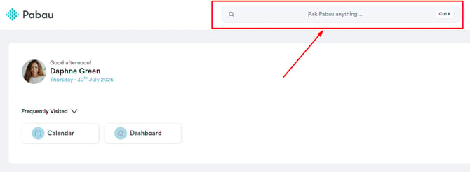 Searching for a client in the search bar at the top of the page