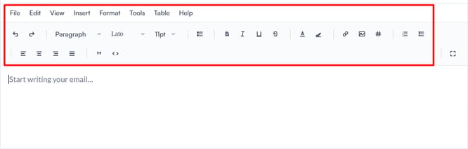 The email body text editor with its formatting toolbar