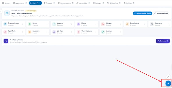 Create button in the bottom right corner of the new Client Card