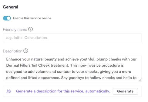 Online Booking tab: General section