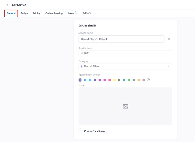Edit Service, General tab