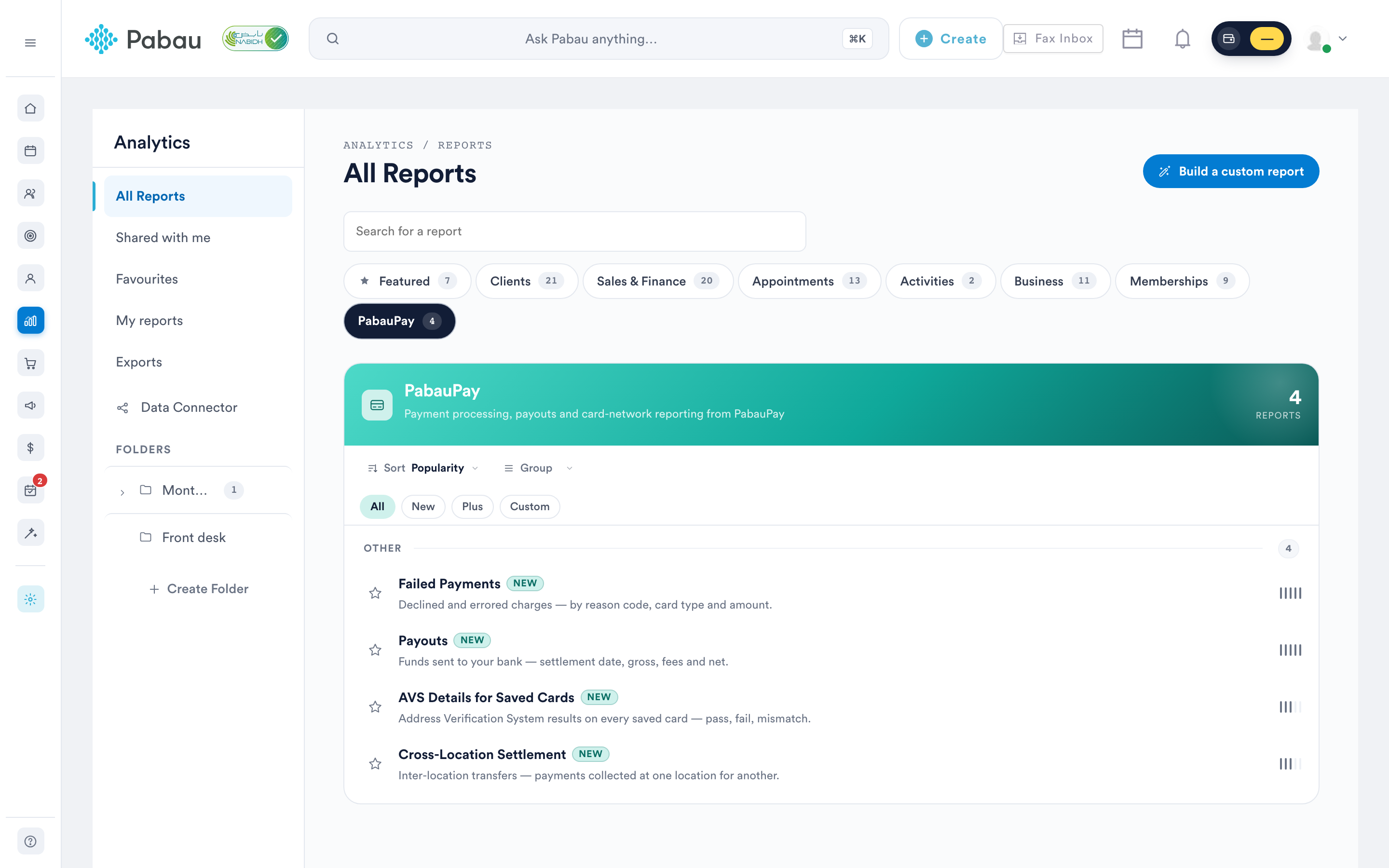 The PabauPay section of the new reports view