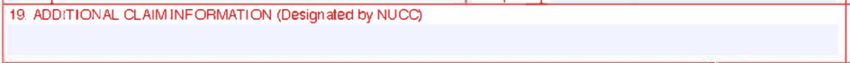Box 19 of the CMS-1500 claim form, labelled Additional Claim Information (Designated by NUCC)