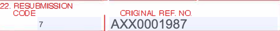 Box 22 of the CMS-1500 claim form with the resubmission code and original reference number cells