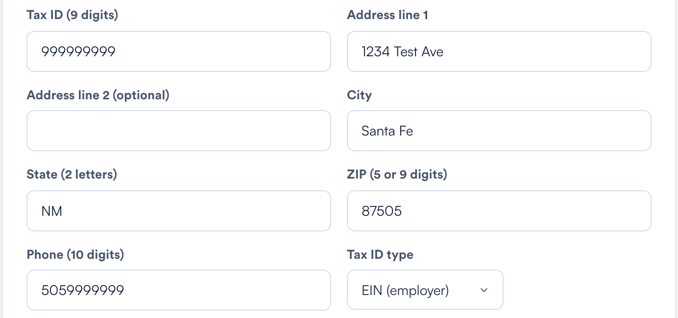 The Tax ID and Tax ID type fields on the Billing profile tab under Setup > Claims > Claim.MD