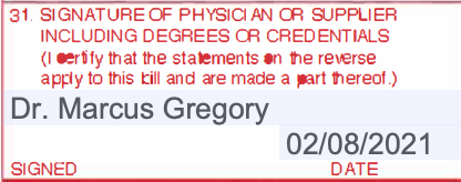 Box 31 of the CMS-1500 claim form with the Signed and Date lines for the physician or supplier