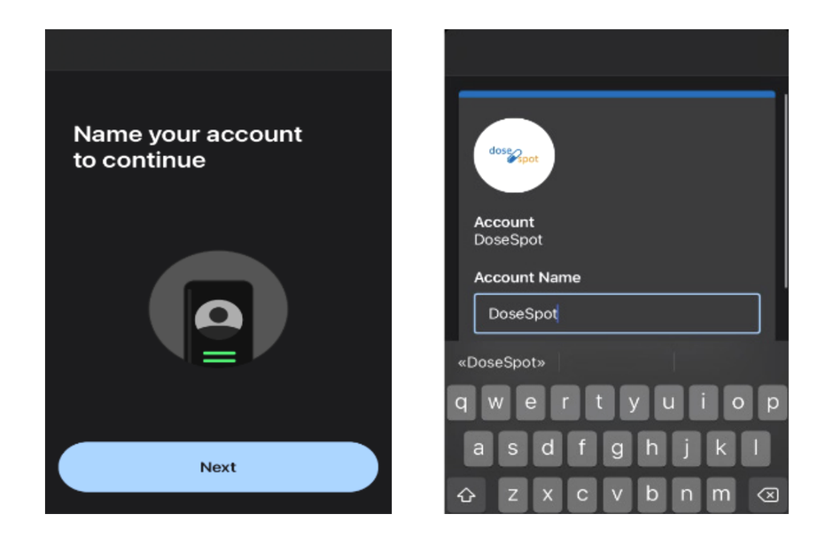 Naming the DoseSpot account in DUO Mobile