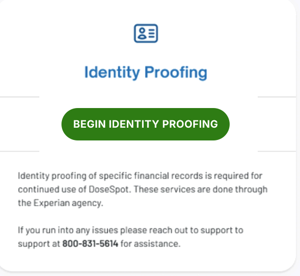 Begin Identity Proofing button in DoseSpot