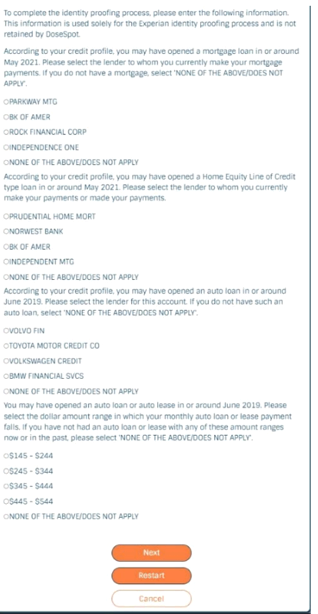 Experian multiple-choice credit history questions