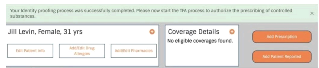 Green banner confirming identity proofing succeeded