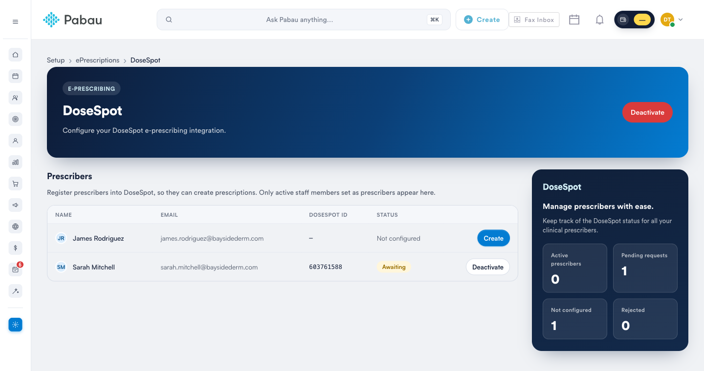 Prescriber showing the Awaiting status after submitting for review